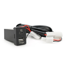 Flush-mounted car charger 38W-L01T03-Fuse, PD+QC, Type-C: 20W, USB: 18W, soldering wire kit with fuse, 33x22x58mm, Black
