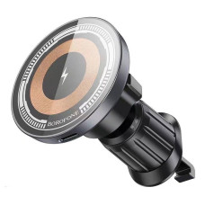 Автотримач BOROFONE BH211+ Wireless Charging 15W, кріплення на решітку, магніт, Black, Box