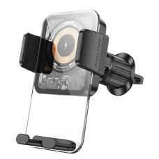 Автотримач BOROFONE BH209+ Wireless Charging 15W, кріплення на решітку, клямка 50-90мм, Black, Box