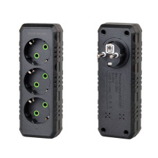 Розетка трійник із заземленням F101-Black, 3 розетки, 2500W, 10A, 110-250V~Max, Blister