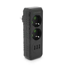 Розетка трійник із заземленням F102-Black, 2 розетки+3USB(1А), 2500W, 10A, 110-250V~Max, Blister