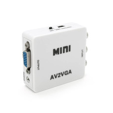 Конвертер Mini, AV to VGA, ВХІД 3RCA(мама) на ВИХІД VGA(мама), 720P/1080P, White, BOX