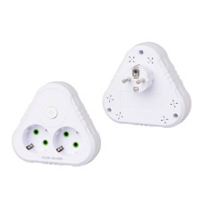 Розетка трійник із заземленням F201-White з вимикачем, 2 розетки, 2500W, 10A, 110-250V~Max, Blister