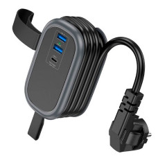 Мережевий фільтр HOCO NS6 на 1 розетку + 2 USB + USB-C, 30W, кабель 1.1м, 220В, Black, Box