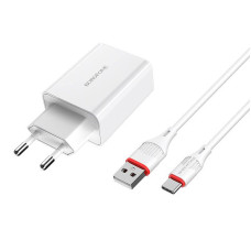Набір BOROFONE BA21A СЗУ+ кабель Type-C, 1xUSB, 3A, кабель 1м, White, Blister