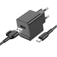 Набір BOROFONE BAS11A СЗУ+ кабель Type-C, 1xUSB, 2.1A, 10.5W, кабель 1м, Black, Blister