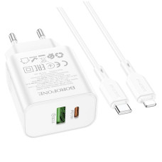 Набір BOROFONE BA88A СЗУ USB+Type-C+ кабель Lightning, PD20W+Q3.0, 1м, White, Blister