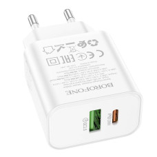 СЗУ BOROFONE BA88A, PD20W+Q3.0, 1xUSB-А+1xUSB-C, White , Blister