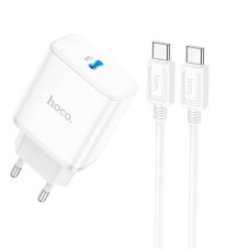 Набір СЗУ 110-240V HOCO C104A + кабель Type-C, 1xUSB-C, PD20W, 1м кабель, White, Box