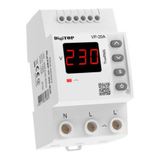 Захисне реле напруги однофазне VP-20AM3R на DIN-рейку, 20А, 4400Вт, 120-270В, тримодульне з індикатором напруги (червоний)