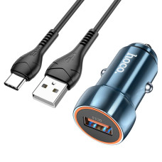 Набір АЗУ 12-24V HOCO Z46 + кабель Type-C, 1xUSB, 18W, кабель 1м, Blue, Box