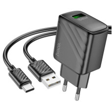 Набір СЗУ 110-240V HOCO CS21A + кабель Type-C, 1xUSB, 18W, кабель 1м, Black, Box