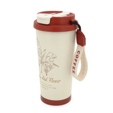 Термокухоль пластиковий Merlion Coffee, з трубочкою, об'єм 500мл., колба з нержавіючої сталі, білий з червоним