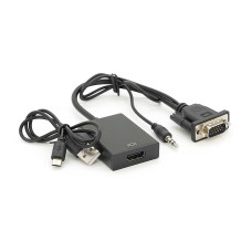 Конвертер VGA(тато) на HDMI (мама) 10cm + AUDIO, Black, 4K/2K, Blister Q200
