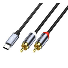 Кабель VEGGIEG V-A621 TypeC => 2хRCA (тато), GOLD Jack, круглий, Gray, 1.5 м, Пакет