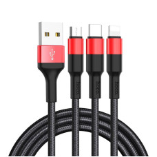 Кабель HOCO X26 USB-1 3 in 1 Micro/Iphone/Type-C, 2A, довжина 1м, Black/Red, Box