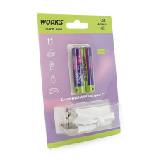 Акумуляторні батареї Li-ion WRB AAA180, тип AАА, 1.5V, Type-c, 440mAh, 1000 циклів, блістер 2шт