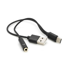 Перехідник 2 в 1 KY-139 Type-C(M) =>Jack 3.5mm(F)+USB, 5см, Black, Box
