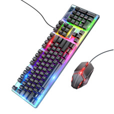 Комплект провідний KB+Mouse HOCO GM18, USB, RGB підсвічування, (Eng/Pyc), Black/White, Box