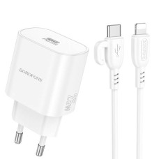 Набір СЗУ BOROFONE BA82A + Lighting кабель, PD25W, USB-C, кабель 1м, White, Box