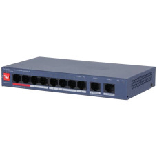 8-портовий керований PoE комутатор DH-CS4010-8ET2GT-110 з 8 портами POE 100Мбіт + 2 порти UP-Link 1000Мбіт, 185x104x27 мм