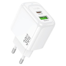 СЗУ 110-240V HOCO CS55A, 1xUSB, 1xUSB-C, PD30W, White, OEM