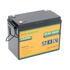 Аккумуляторная батарея Eco-Worthy LiFePO4 25,6V 100Ah,(80/100A), -7°C до 60°C, винт M8, 340*188*245 мм. 18 кг