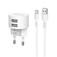 Набір BOROFONE BA23A СЗУ 2xUSB+ кабель USB/Type-C, 2.4A, 1м, White, Blister