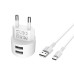 Набір BOROFONE BA23A СЗУ 2xUSB+ кабель USB/Type-C, 2.4A, 1м, White, Blister