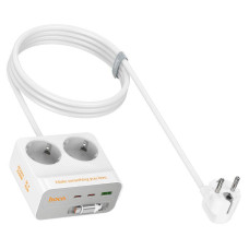 Мережевий фільтр HOCO AC28A на 2 розетки + 1 USB + 3 USB-C, 45W, 220В, кабель 2м, White, Box