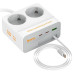 Мережевий фільтр HOCO AC28A на 2 розетки + 1 USB + 3 USB-C, 45W, 220В, кабель 2м, White, Box