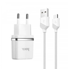 Набір СЗУ HOCO C12 Smart + кабель Micro, 2xUSB, 2.4A, кабель 1м, White, Blister