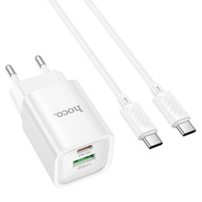 Набір СЗУ HOCO C149A СЗУ+ кабель Type-C/Type-C, 1xUSB-C+1xUSB, PD30W+QC3.0, кабель 1м, White, Box