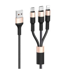 Кабель HOCO X26 USB-1 3 in 1 Micro/Iphone/Type-C, 2A, довжина 1м, Black/Gold, Box